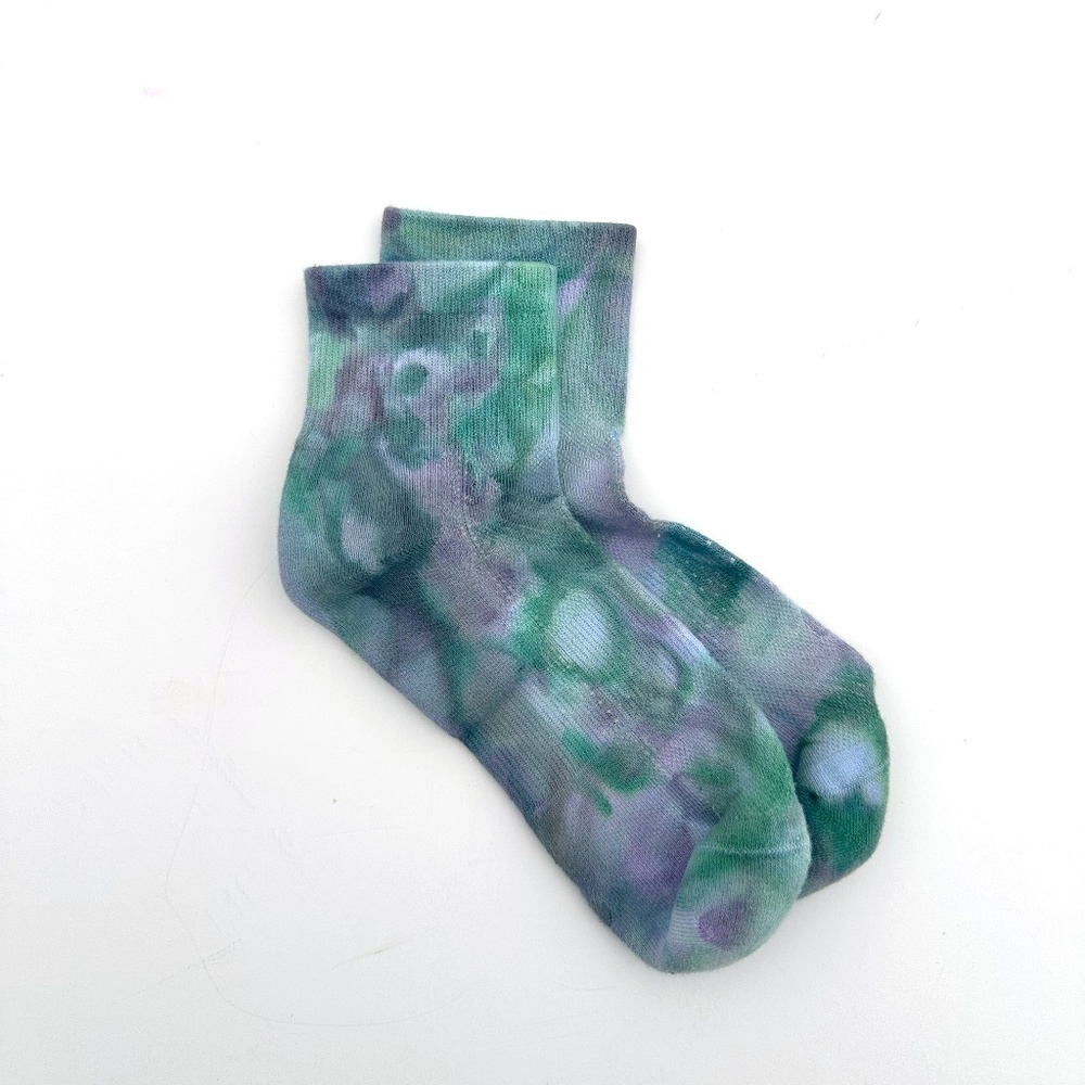 Mens Tie Dye Socks Green Purple Ice Dye Funky Ankle Socks Mid Crew Hand Dyed
